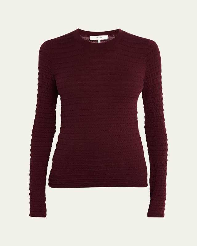 Smocked Long-Sleeve Crewneck Top